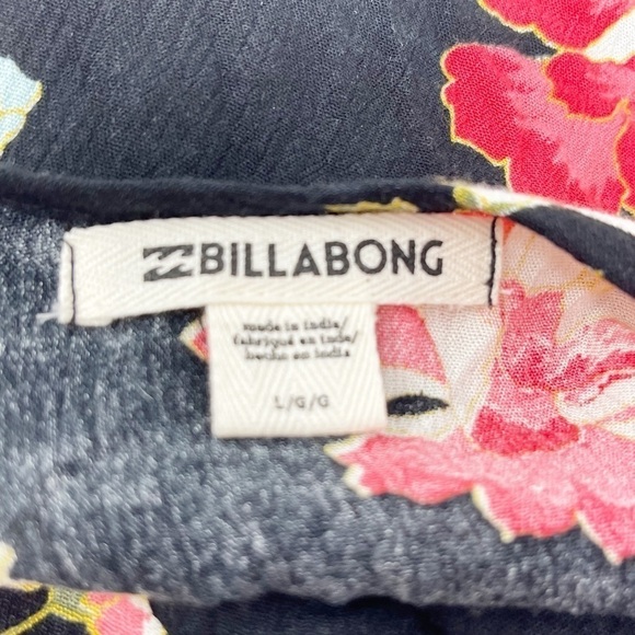 BILLABONG Girls Black Floral Print ALWAYS ON VACATION Rayon Dress Bell Sleeve L - Picture 7 of 9